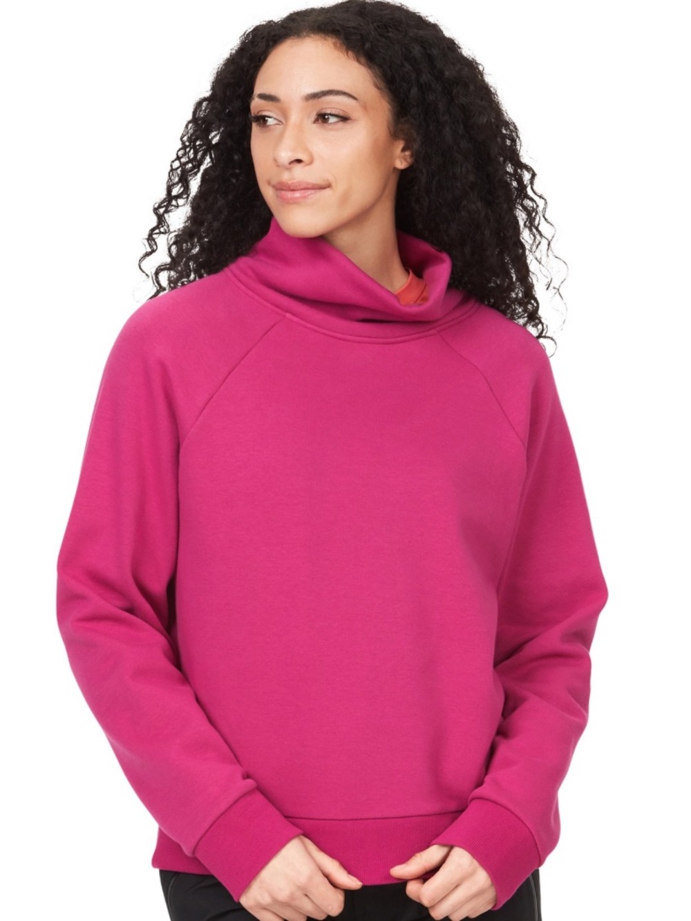 Marmot Mountain Works “Rowan” Funnel-Neck Pullover Fleece in Bright Fuchsia